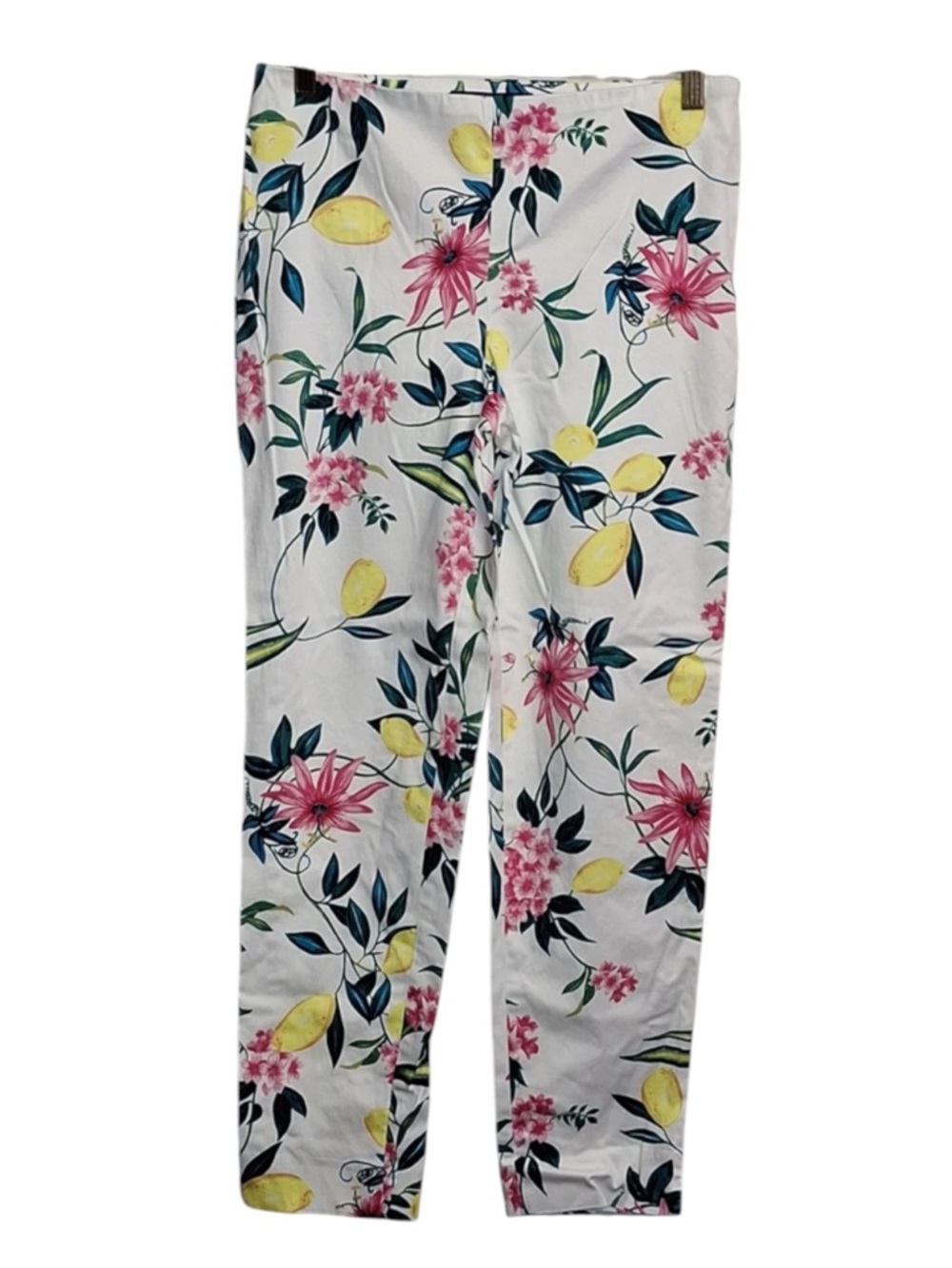 RSVP by TALBOTS White Ankle Pants with Yellow Lemon & Pink Floral Print Size 10 - Picture 3 of 12